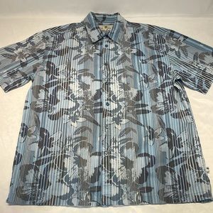 Island Shores Tropical Flower Short Sleeve Button Front Shirt Large Vacation